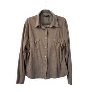 Outback Trading Co. Tan Faux Suede Paisley Pearl Snap Western Shirt, Women's XL